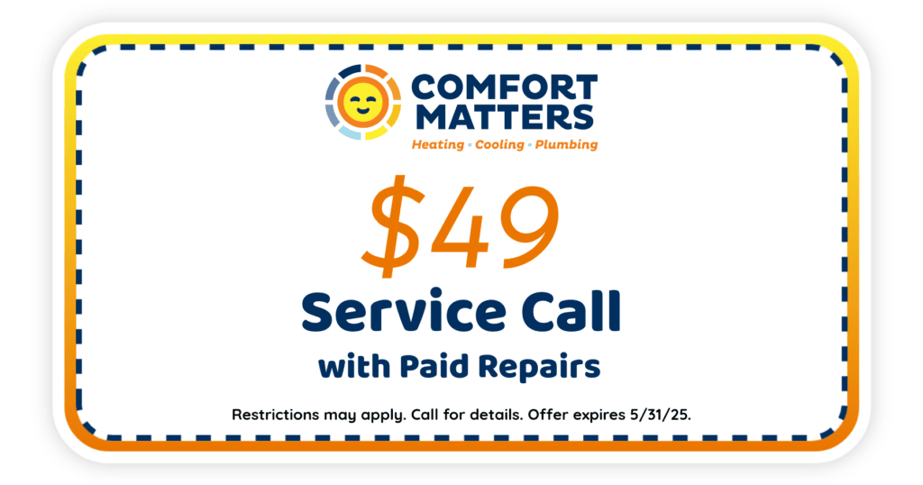  service call with paid repairs. Coupon. Comfort Matters.